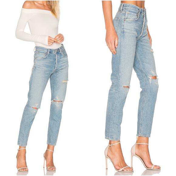 AGOLDE Jamie High-Rise Classic Jeans in Dakota Wash Ripped Distressed Size 26 - Picture 1 of 8